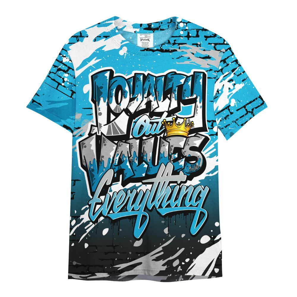 Shirt To Match Black University Blue 2026 14s - Values Of Loyalty Drip All Over Print