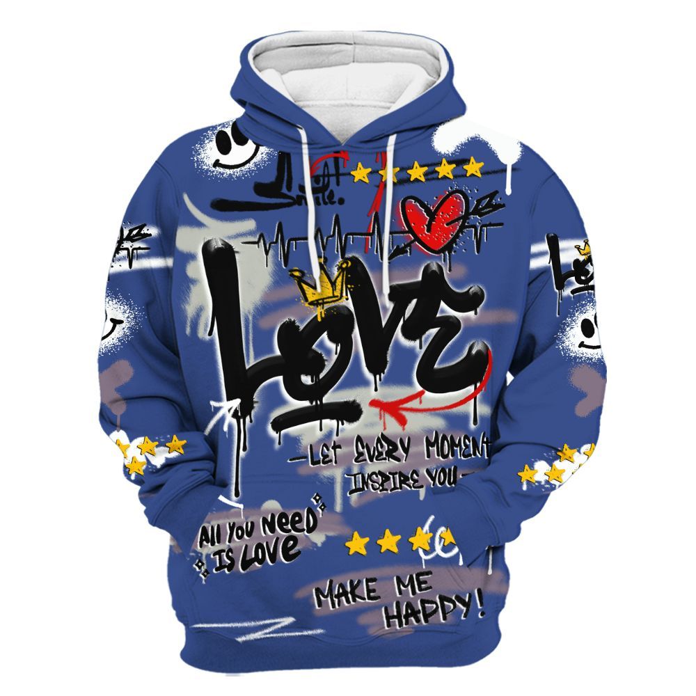 Hoodie To Match Low OG Voodoo Alternate 1s - Happy Love Beats Graffiti Streetwear All Over Print