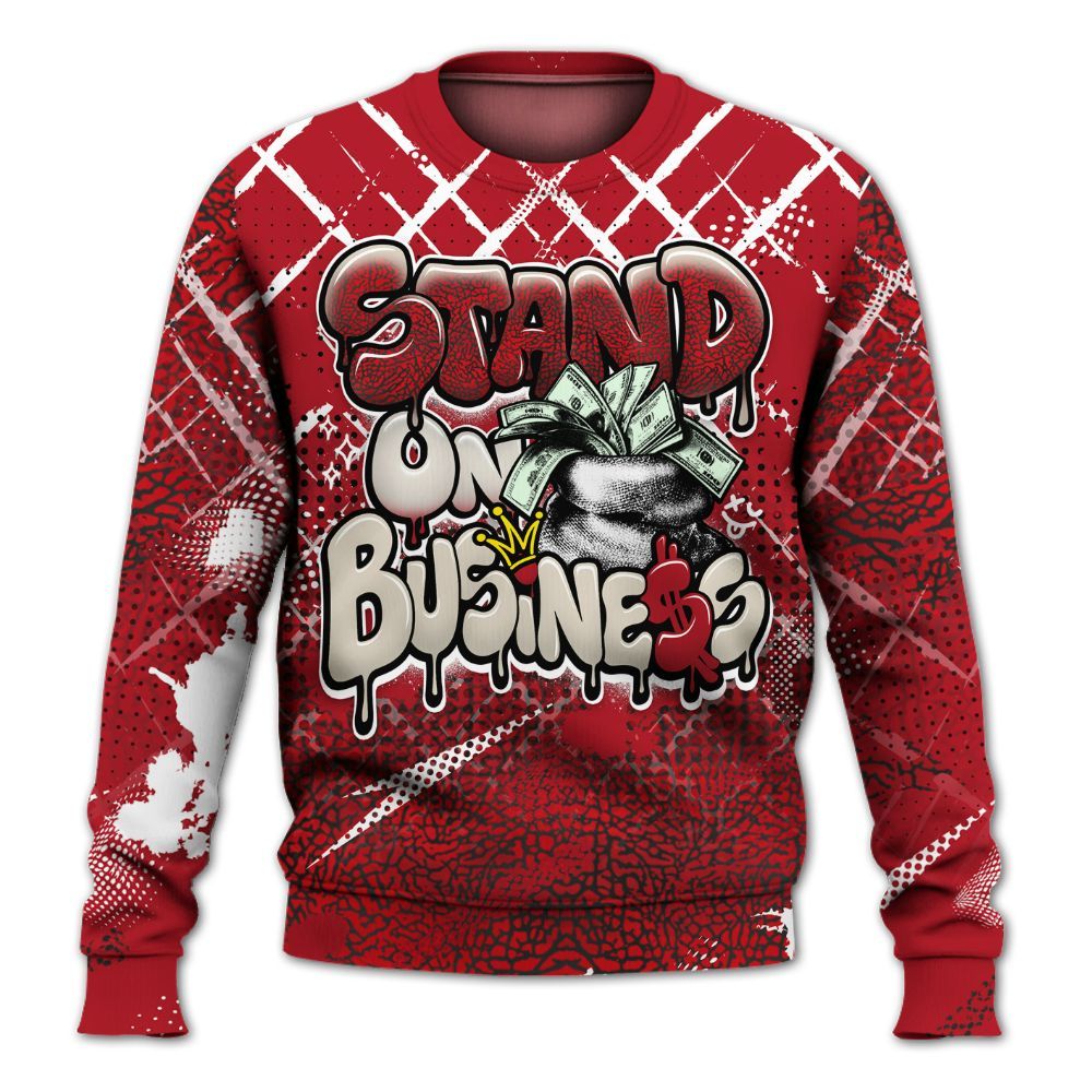 Sweatshirt To Match Mid Red Cracked Leather 1s - Halftone Stand Business Dripping All Over Print