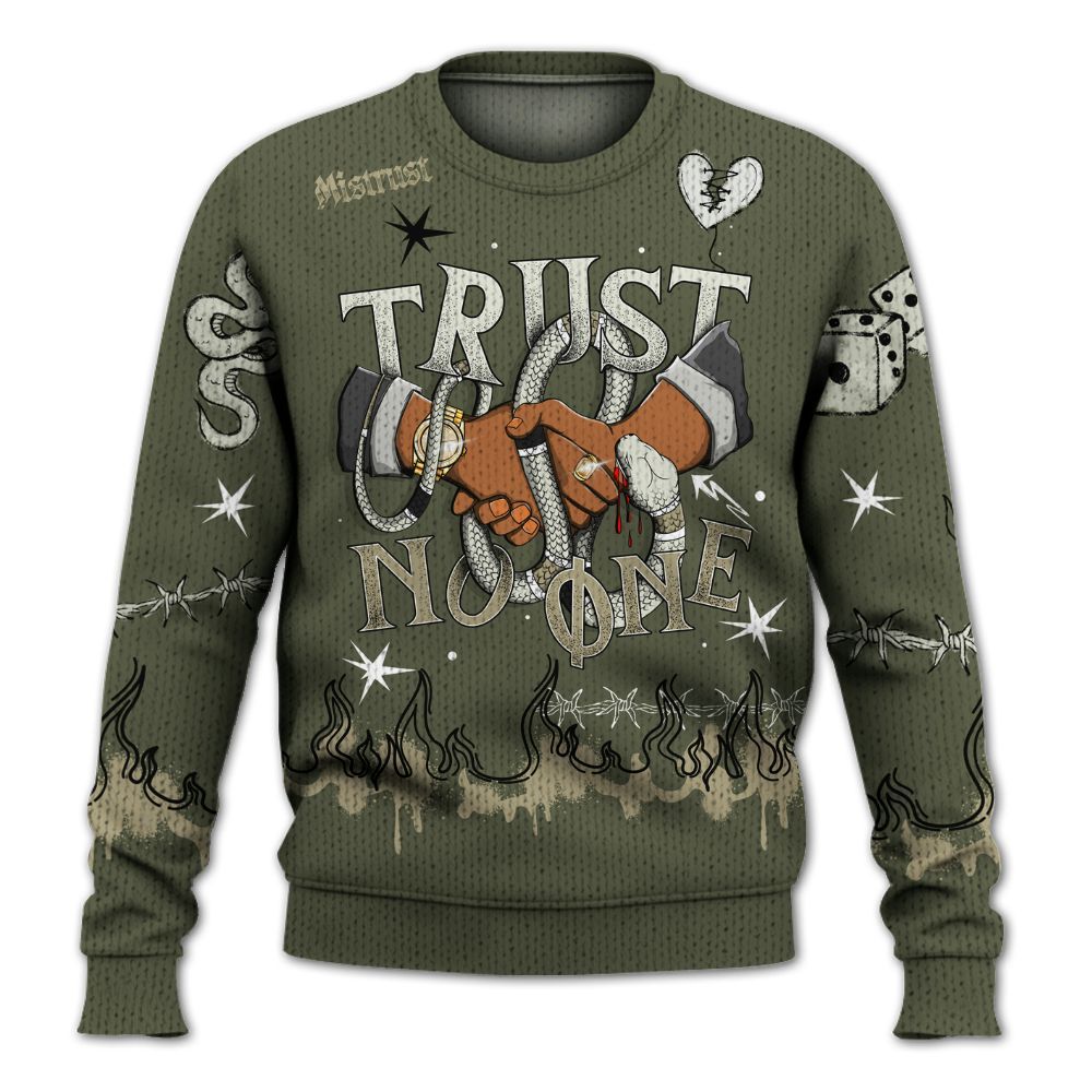 Sweater To Match Low OG Medium Olive 1s - Trust No One Snake-Bite Doodle Crayon Graphic