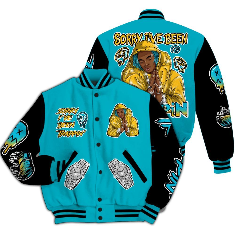 Varsity Jacket To Match Retro Aqua 5s - Trappin' Unique All Over Print