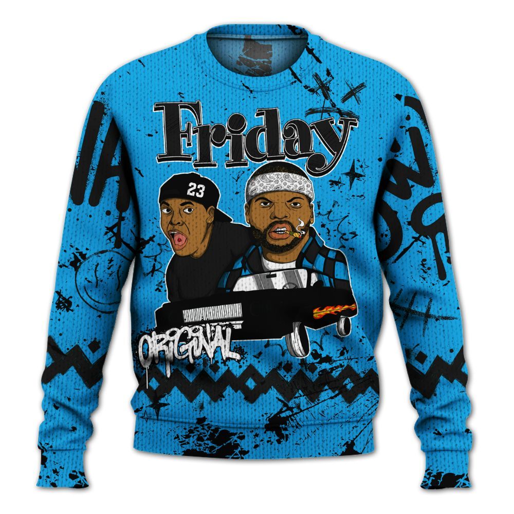Knitted Sweater To Match Black University Blue 2022 13s - Friday Sneaker Crayon