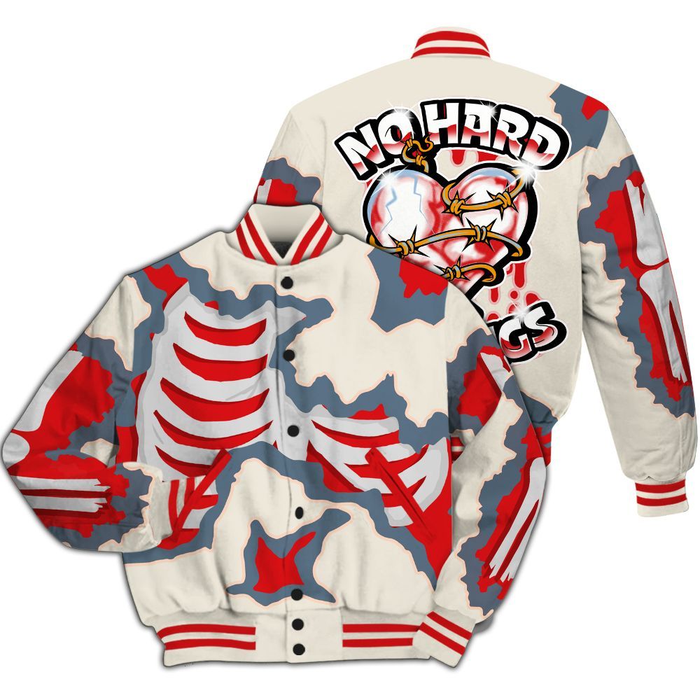 Varsity Jacket To Match Retro High OG Pale Ivory Psychic Blue 1s - Hard Feeling Graphic Heart Break All Over Print