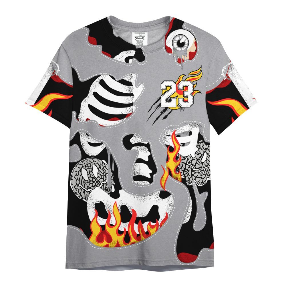 Shirt To Match Cement Grey 3s - Skeleton Smile Flame Drip All Over Print