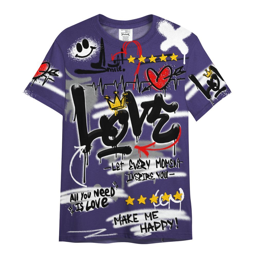 Shirt To Match Retro Court Purple 13s - Happy Love Beats Graffiti Streetwear All Over Print