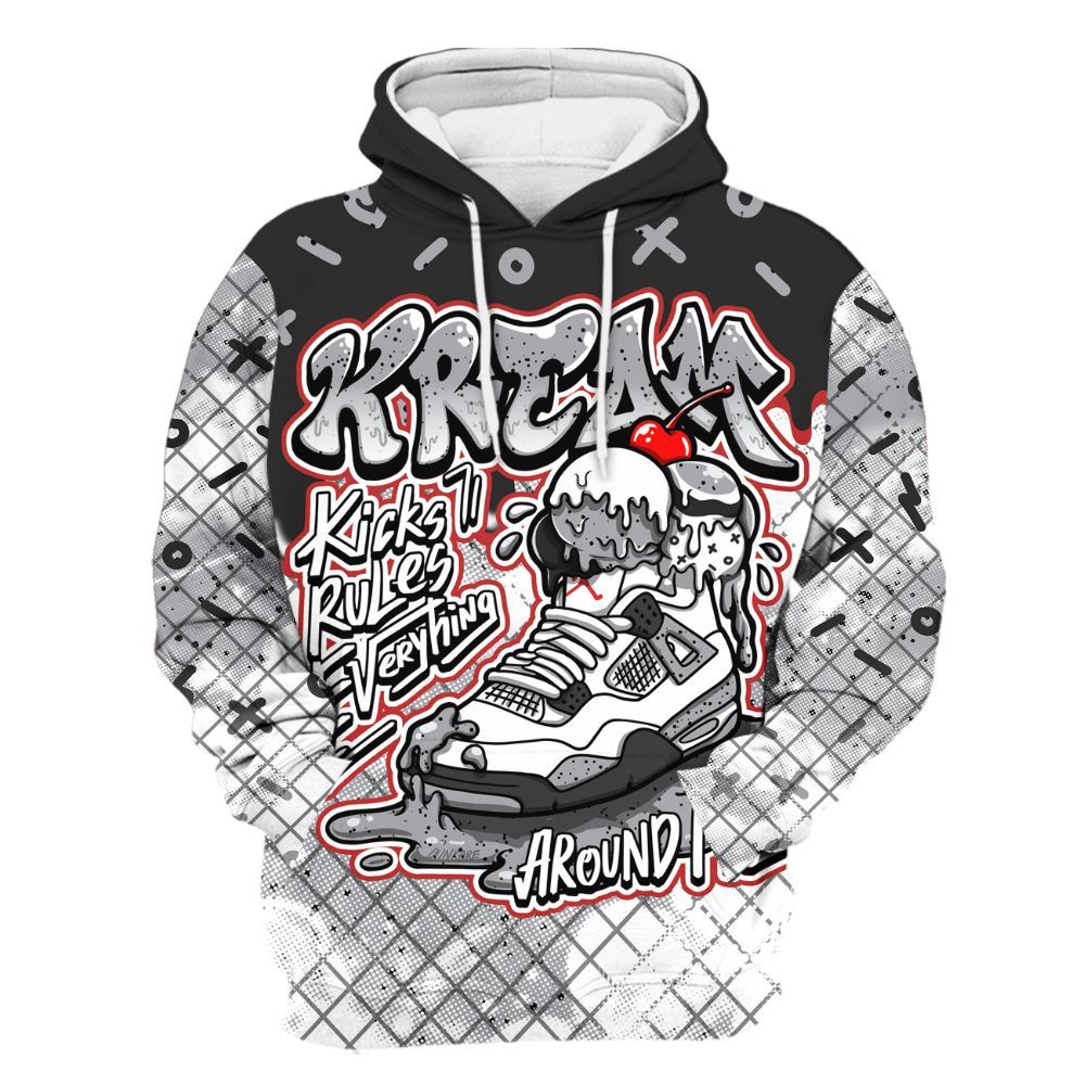 Hoodie To Match White Cement 4s - Kream Kicks Rule Drip All Over Print