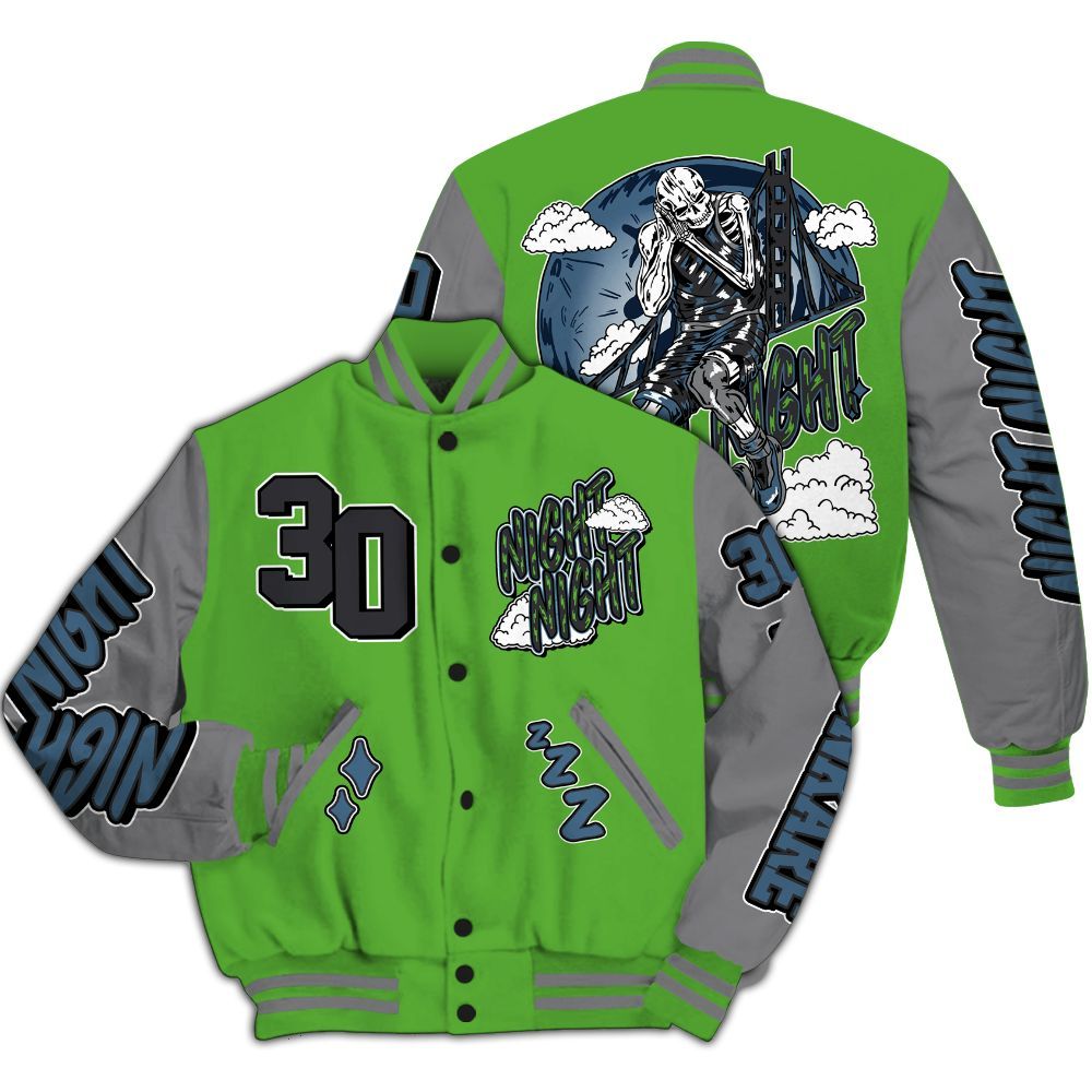 Varsity Jacket To Match Retro Green Bean 5s - Seeya Skeleton All Over Print