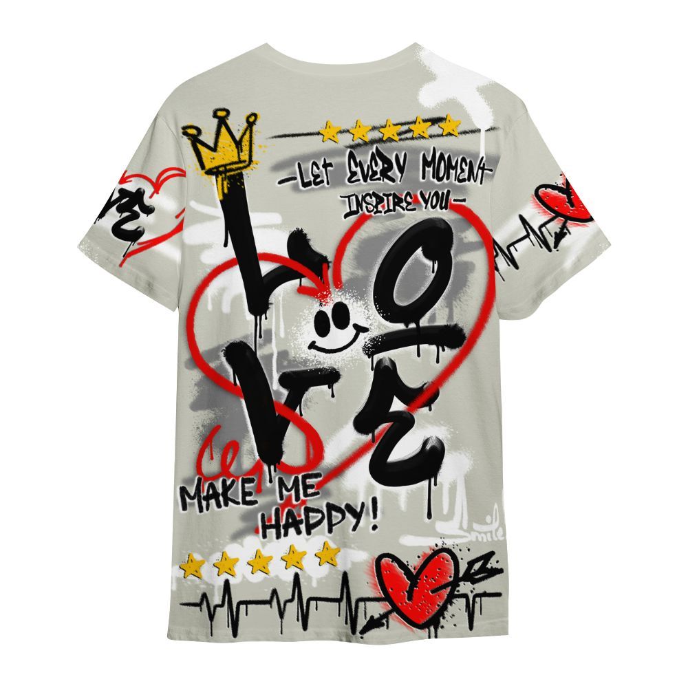 Shirt To Match Low OG Wolf Grey 1s - Happy Love Beats Graffiti Streetwear All Over Print