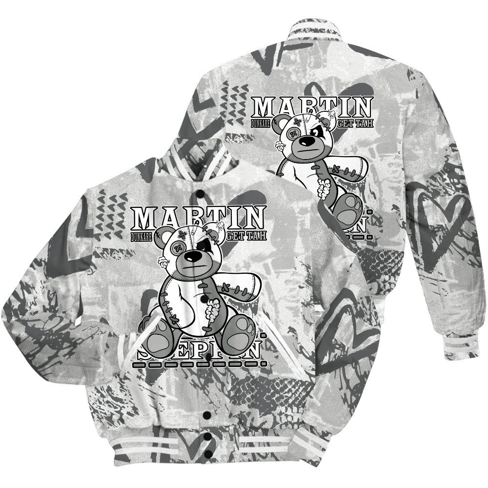 Varsity Jacket To Match Retro Wet Cement 4s Shirt - Tah Steppin Bear Heart Grunge All Over Print