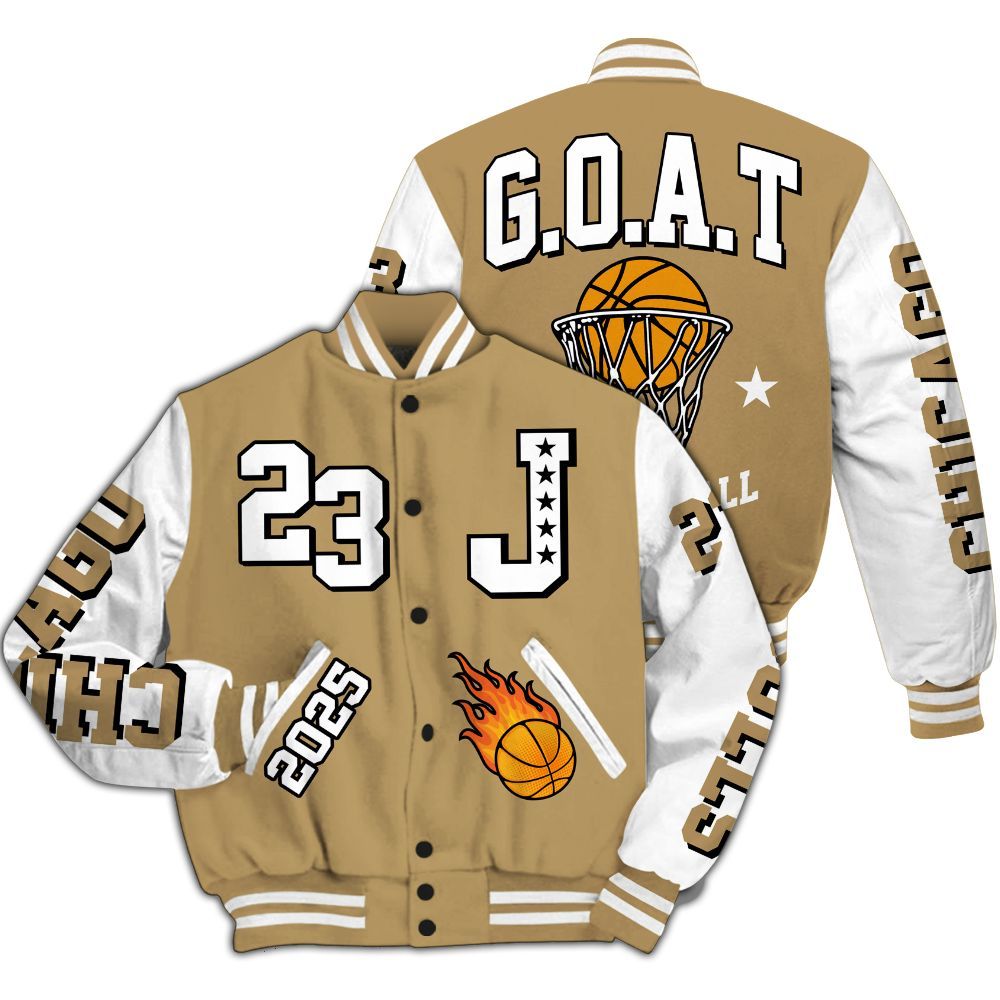 Varsity Jacket To Match High OG Black Metallic Gold 1s - Chicago 23 Basketball All Over Print