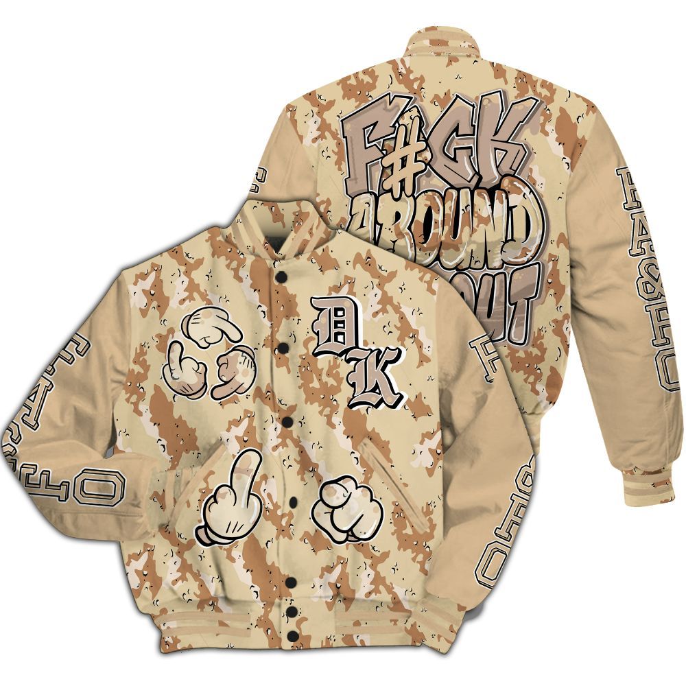 Varsity Jacket To Match Desert Camo 3s - F Around Find Out Graphic All Over Print