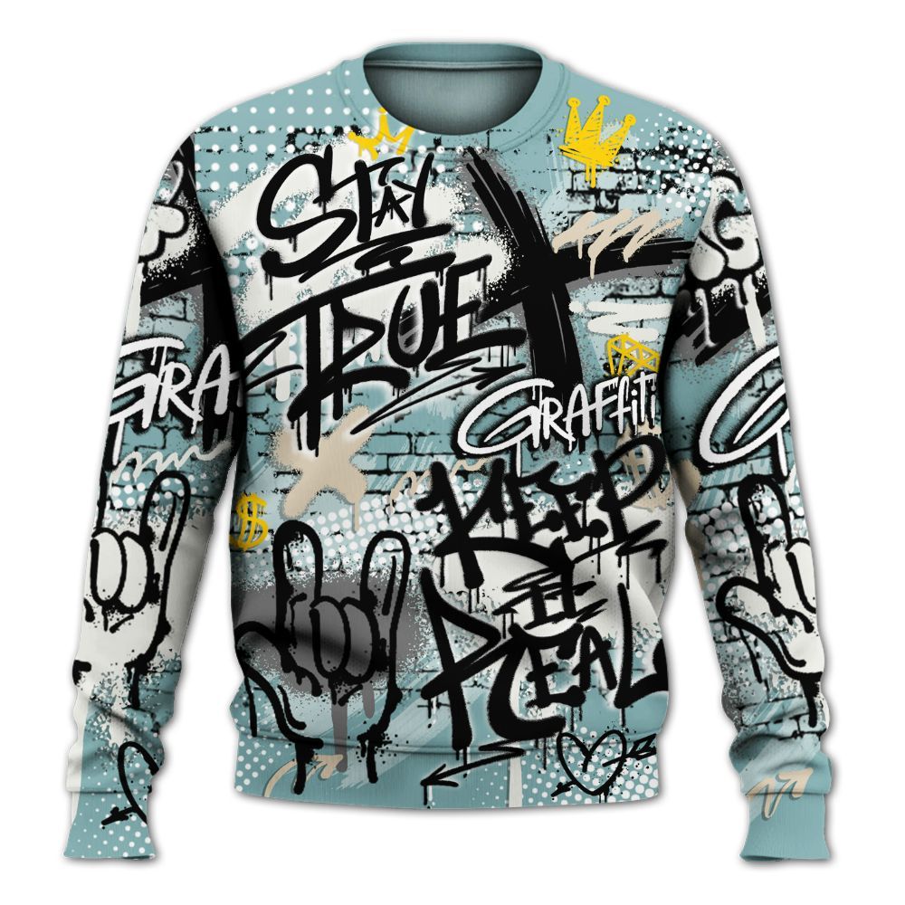 Sweatshirt To Match Dunk Low Glacier Blue Pale Ivory - True It Real Graffiti Streetwear All Over Print