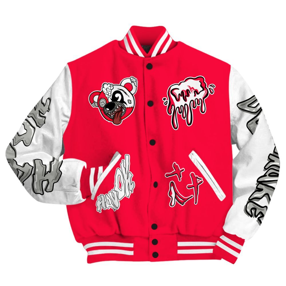 Varsity Jacket To Match Retro Fire Red 3s - Havok Bear All Over Print