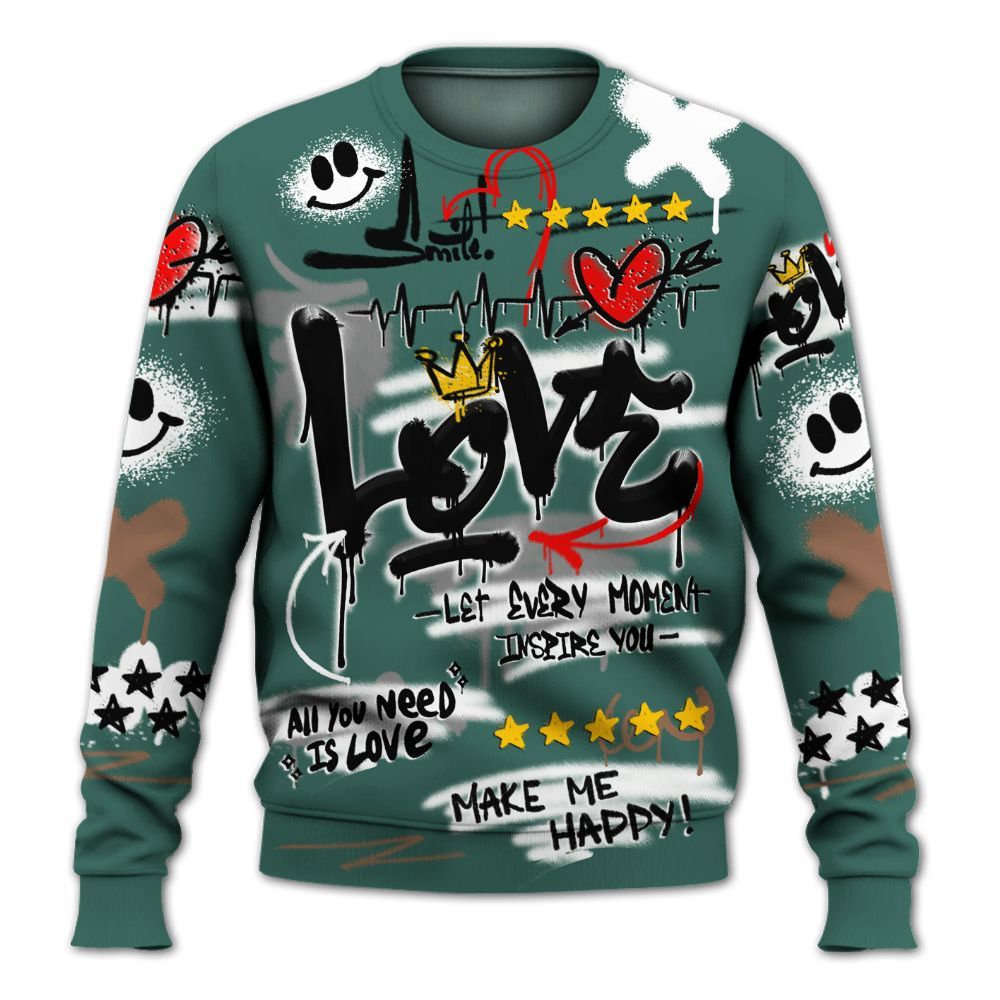 Sweatshirt To Match Low OG Oxidized Green 1s - Happy Love Beats Graffiti Streetwear All Over Print