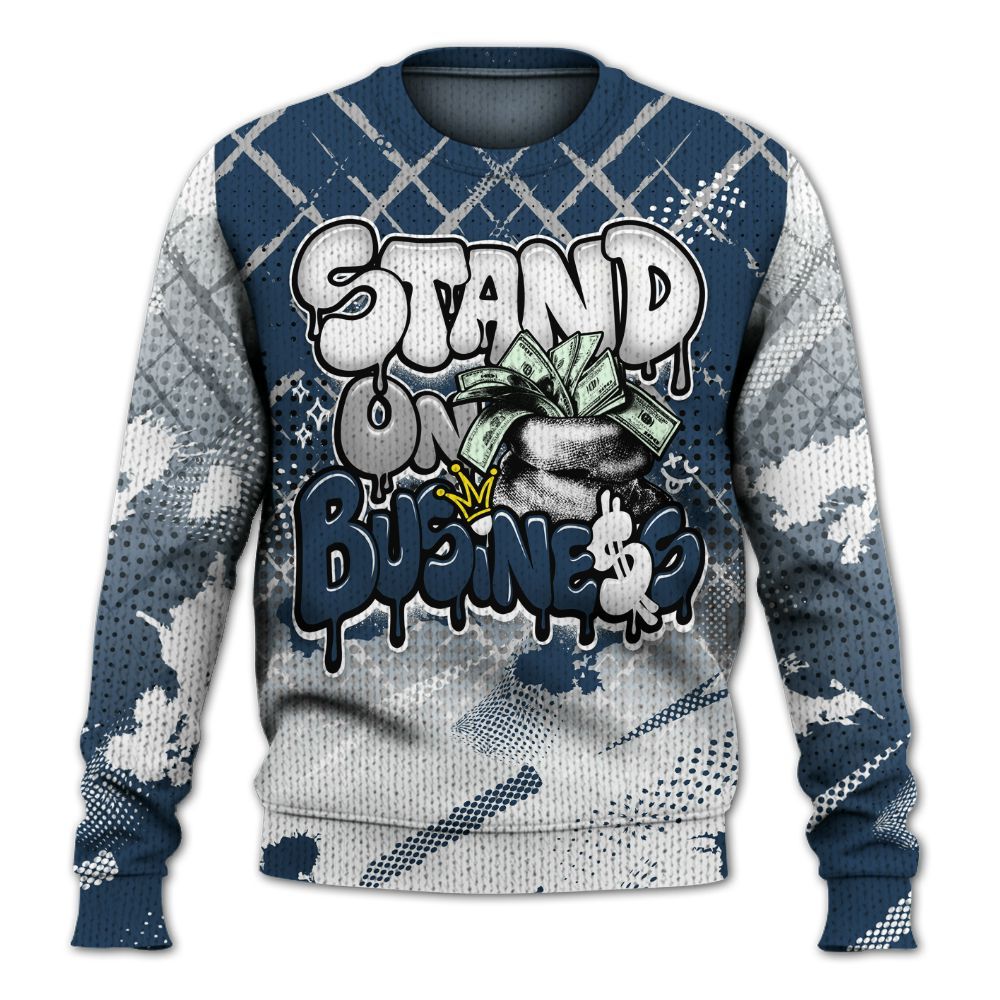 Sweater To Match Retro French Blue 2025 12s - Halftone Stand Business Dripping Graphic