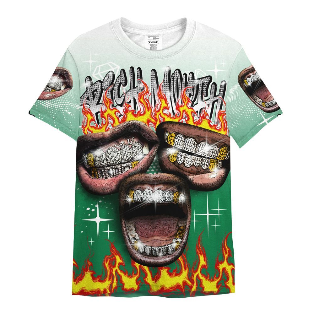 Shirt To Match Pine Green 13s - Rich Mouth Fire Rap Retro 90s All Over Print