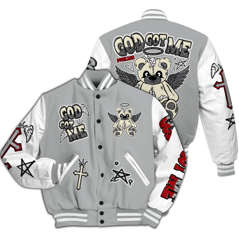 Varsity Jacket To Match Cement Grey 3s - Gods Guides Me Bear All Over Print