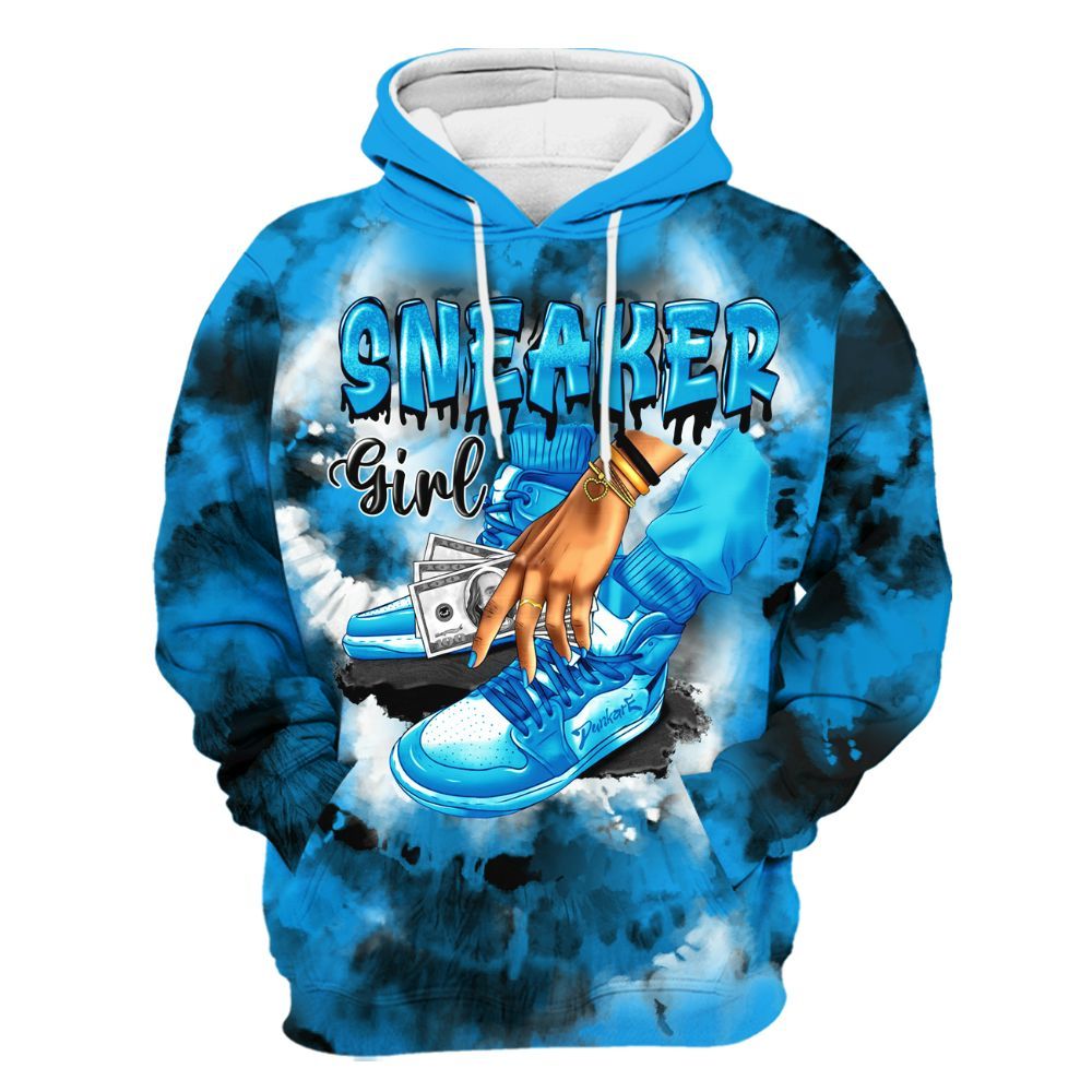 Hoodie To Match Black University Blue 2022 13s - SNEAKER Girl Money Drip Tie Dye All Over Print