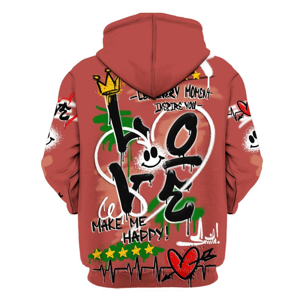 Hoodie To Match Dune Red 13s - Happy Love Beats Graffiti Streetwear All Over Print