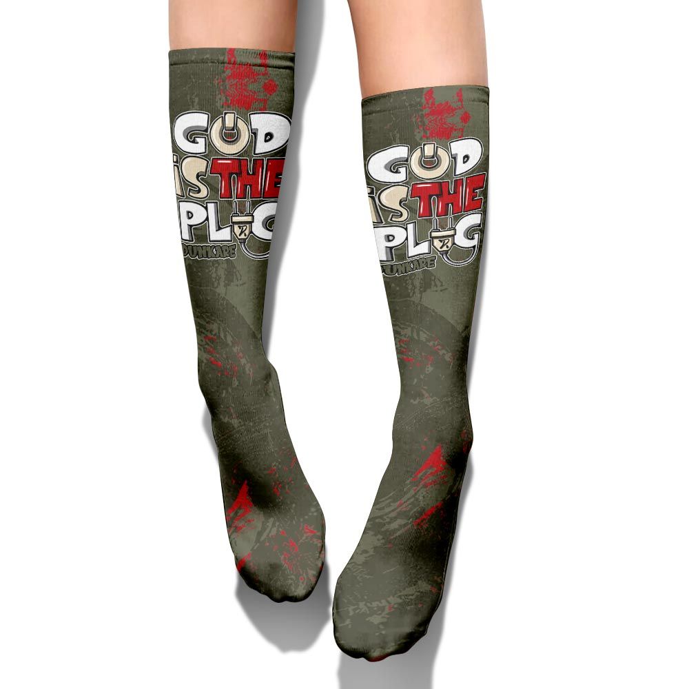 Sock To Match Travis Scott Low OG Medium Olive 1s - God Is The Power Cord Circle Splash