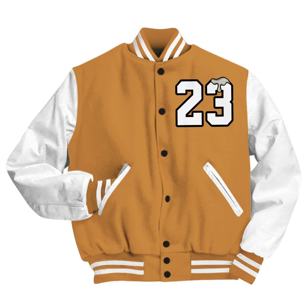 Varsity Jacket To Match Dunk Low Nature Wheat Suede - Custom Name Number 23 Drip All Over Print
