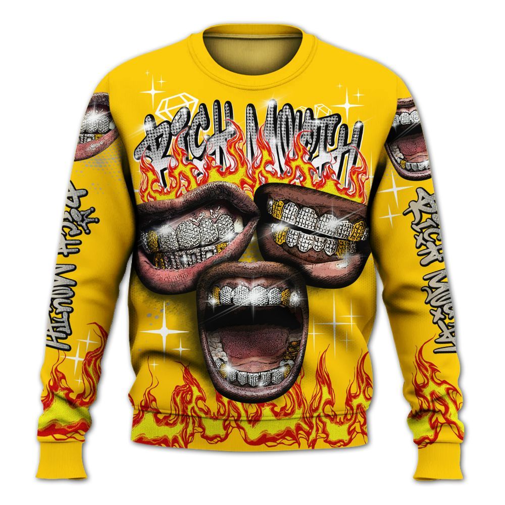 Sweatshirt To Match Vivid Sulfur 4s - Rich Mouth Fire Rap Retro 90s All Over Print