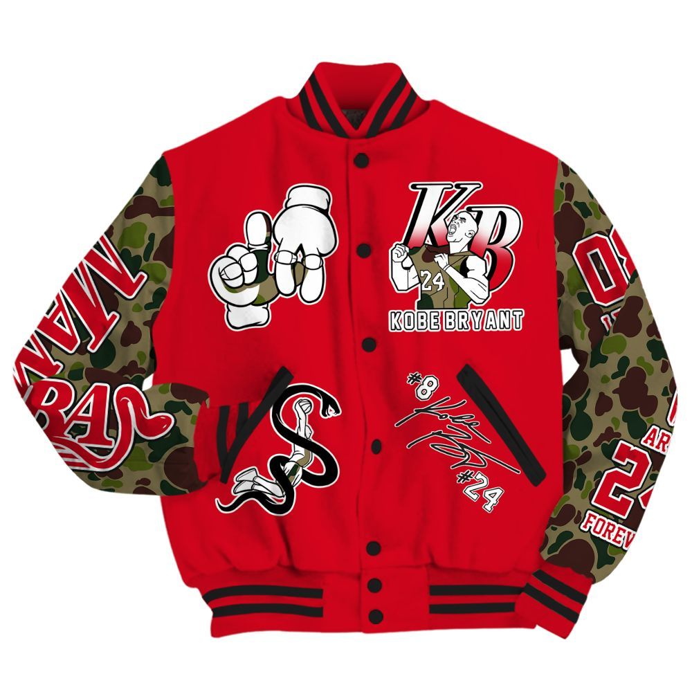 Varsity Jacket To Match Air Max 90 Duck Camo Red Varsity Jacket- Legend 24 Snake Mamba Graphic Custom Name All Over Print