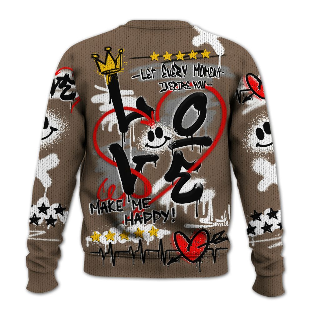 Knitted Sweater To Match Dark Mocha Jack - Happy Love Beats Graffiti Streetwear