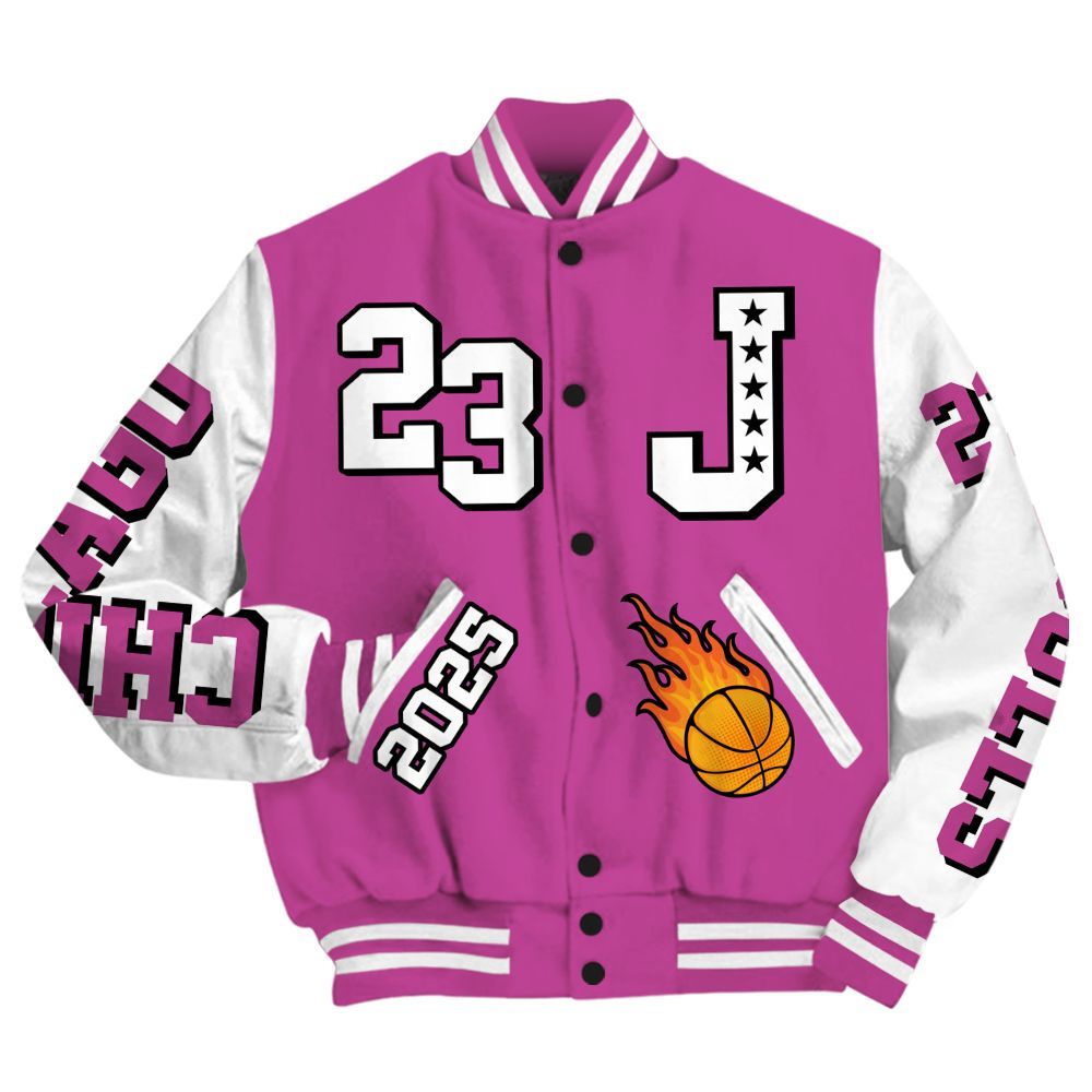 Varsity Jacket To Match Dunk Low Active Fuchsia - Chicago 23 Basketball All Over Print