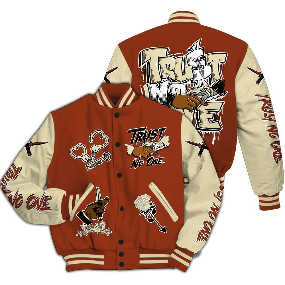 Varsity Jacket To Match Retro Eastside Golf 12s - Trust No One Dripping All Over Print