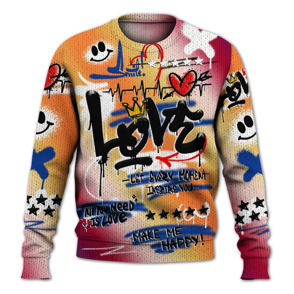 Knitted Sweater To Match Air Griffey Max Los Angeles 1s - Happy Love Beats Graffiti Streetwear