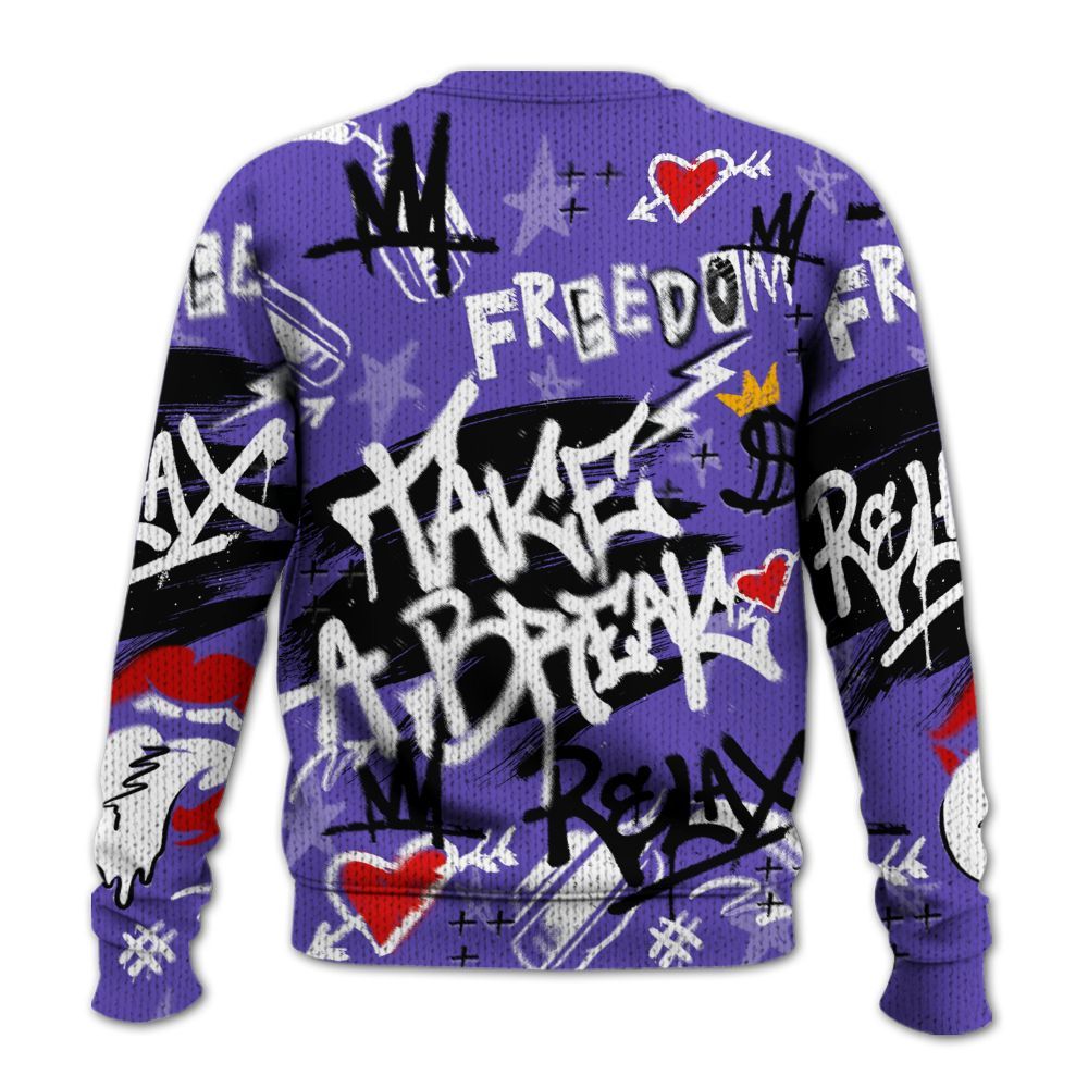 Knitted Sweater To Match Field Purple 12s - Take Break Freedom Graffiti Streetwear