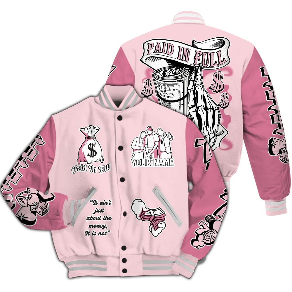 Varsity Jacket To Match GS Pearl Pink 12s - Paid In Full Baseball Varsity Jacket Custom Name All Over Print