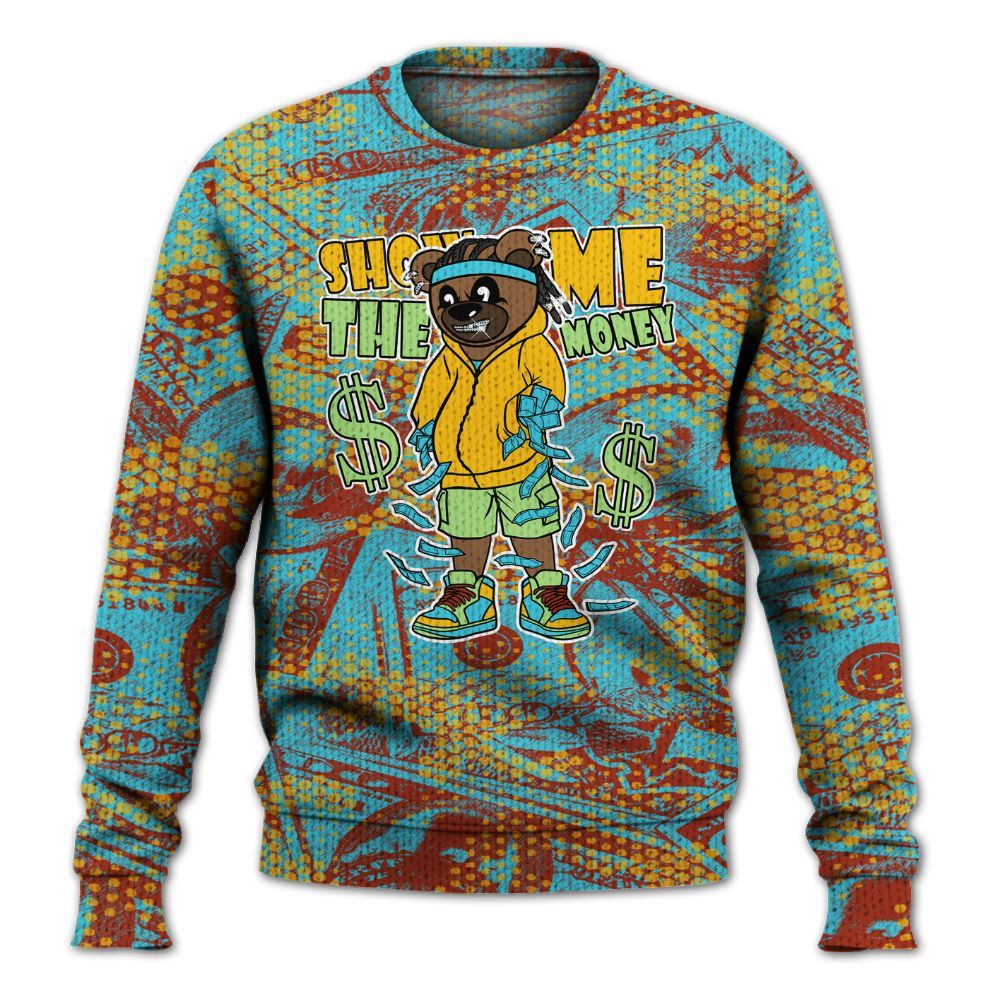 Knitted Sweater To Match SB Dunk Di'Orr Greenwood - Show Me Bear Banknotes Art