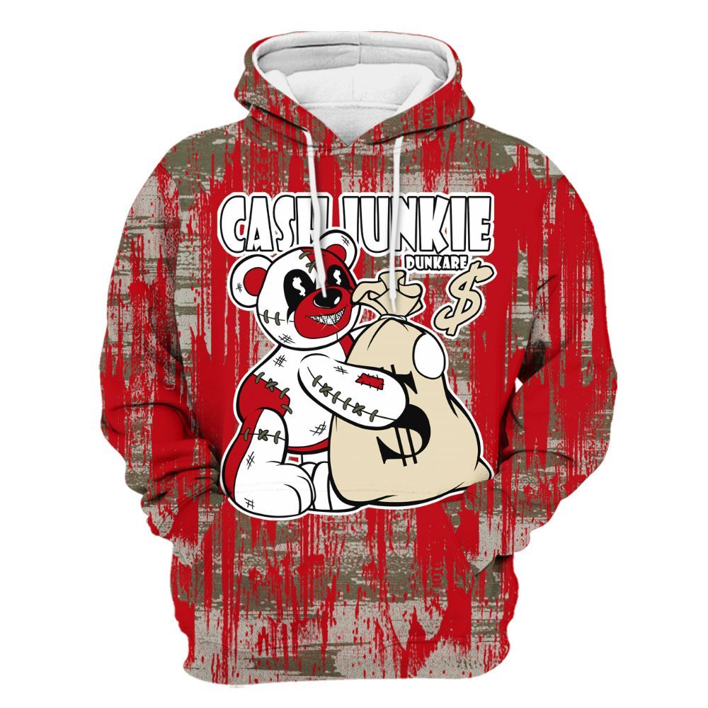 Hoodie To Match Low OG Medium Olive 1s - Cashs Junkie Bear Glitch Art All Over Print