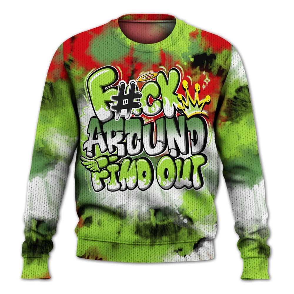 Knitted Sweater To Match Kobe 6 SE Grinch - Tie Dye FK Around Find Out