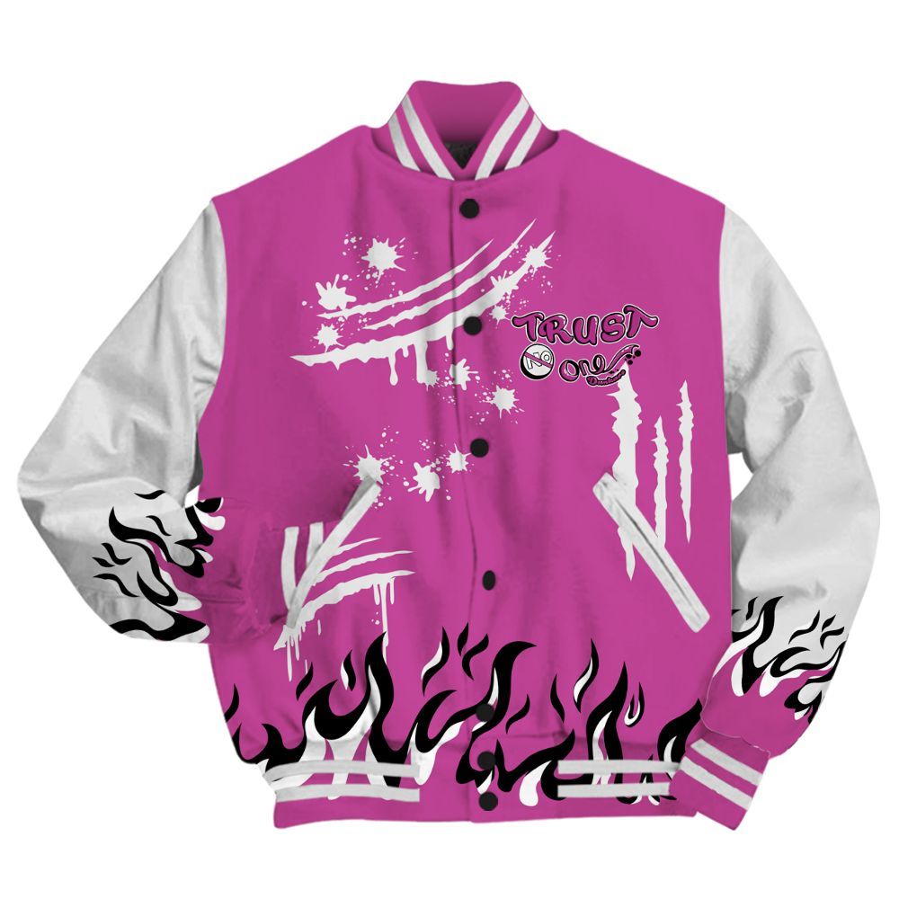 Varsity Jacket To Match Dunk Low Active Fuchsia - Graphic Trust No One All Over Print