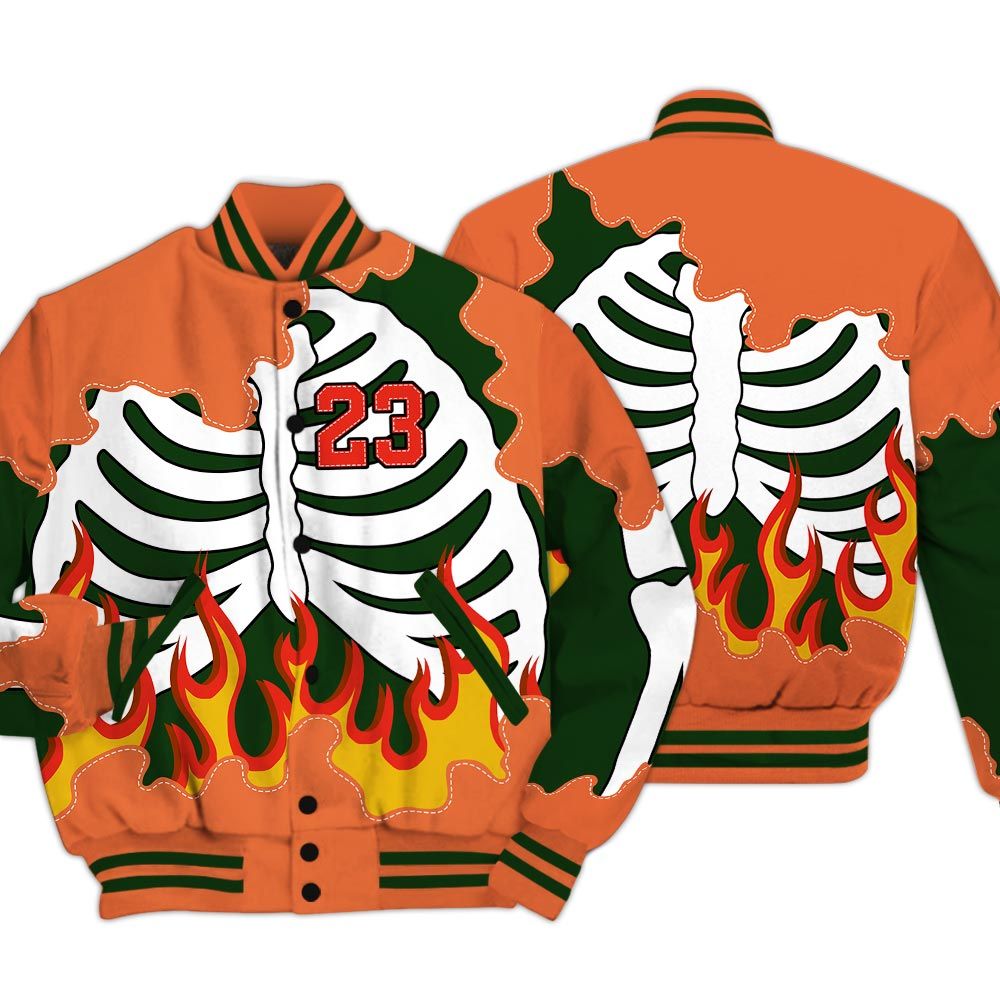Varsity Jacket To Match Low Miami 5s - Number 23 Skeleton Flame Baseball Varsity Jacket
