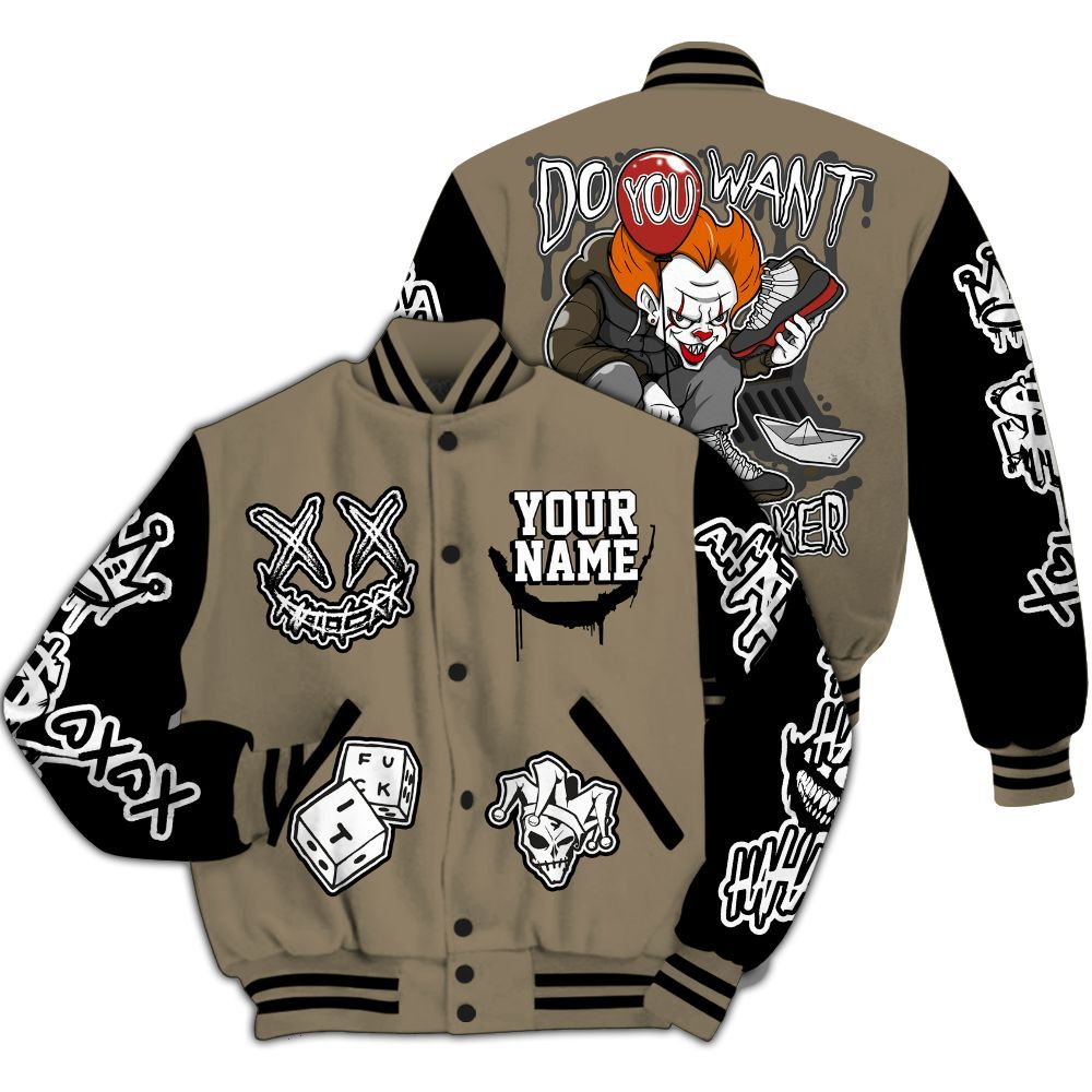 Varsity Jacket To Match Olive 9s - Clown Scary Sneakers Graphic Custom Name All Over Print