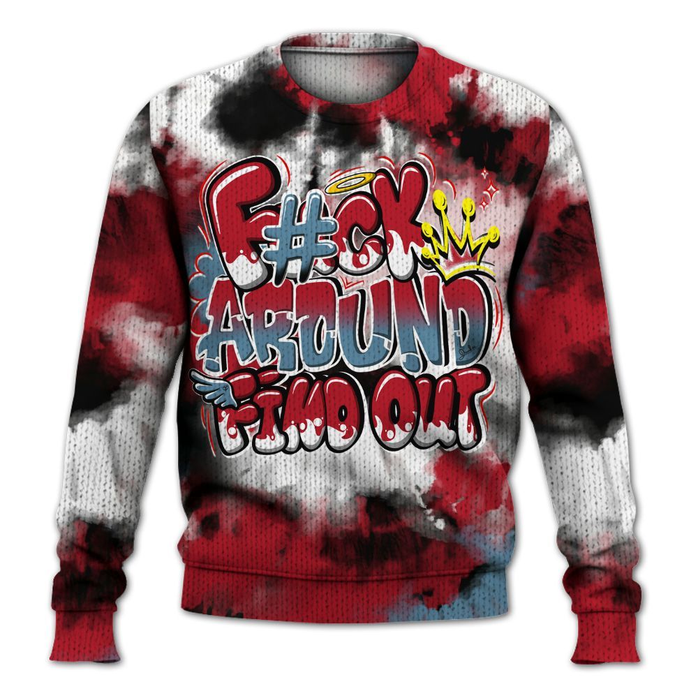 Knitted Sweater To Match Retro Raging Bull 5s - Tie Dye FK Around Find Out