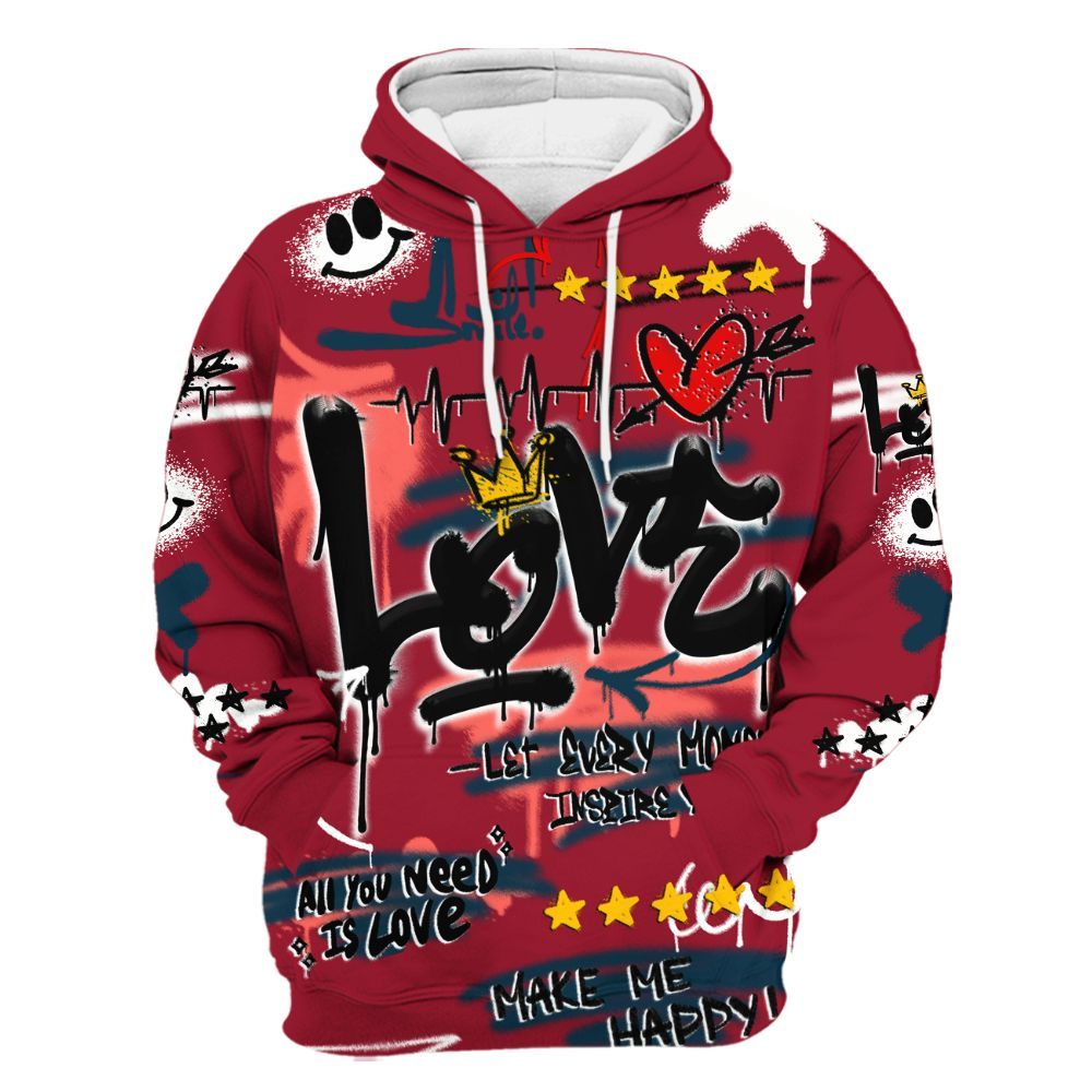Hoodie To Match Mid Multi Color 2022 1s - Happy Love Beats Graffiti Streetwear All Over Print