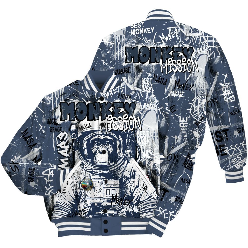 Varsity Jacket To Match Low Diffused Blue 11s Shirt, Monkey Misson Space All Over Print