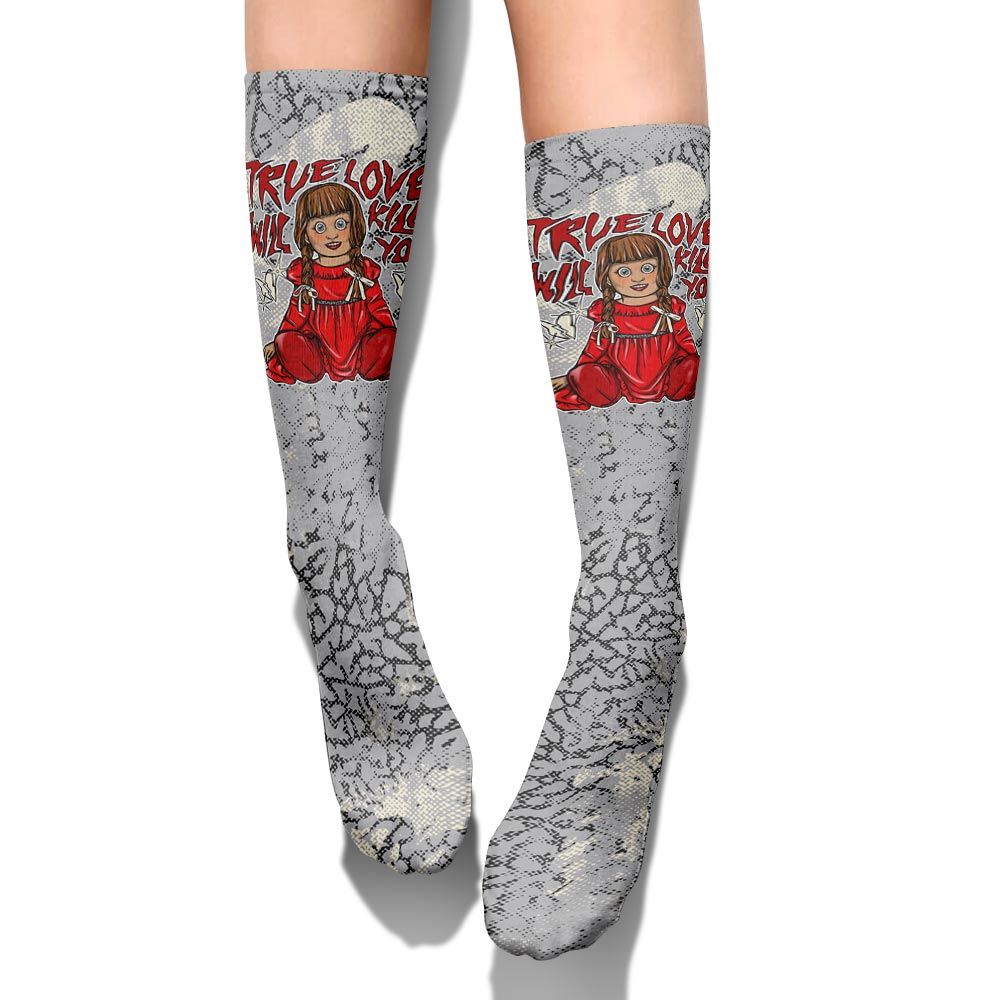 Sock To Match Cement Grey 3s - Genuine Loves Bear Halloween Heart Grunge