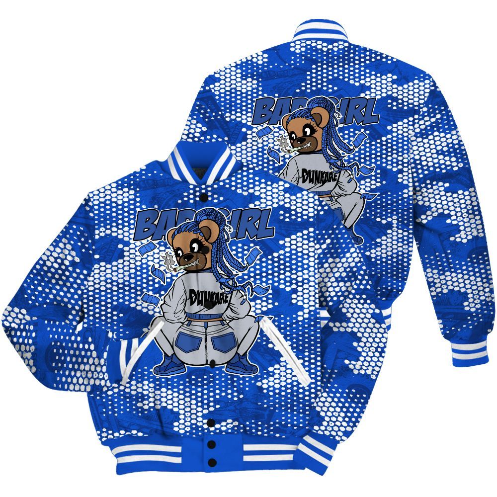 Varsity Jacket To Match Air Foamposite One Royal Shirt - Rebellious Girl Bear Banknotes Art All Over Print