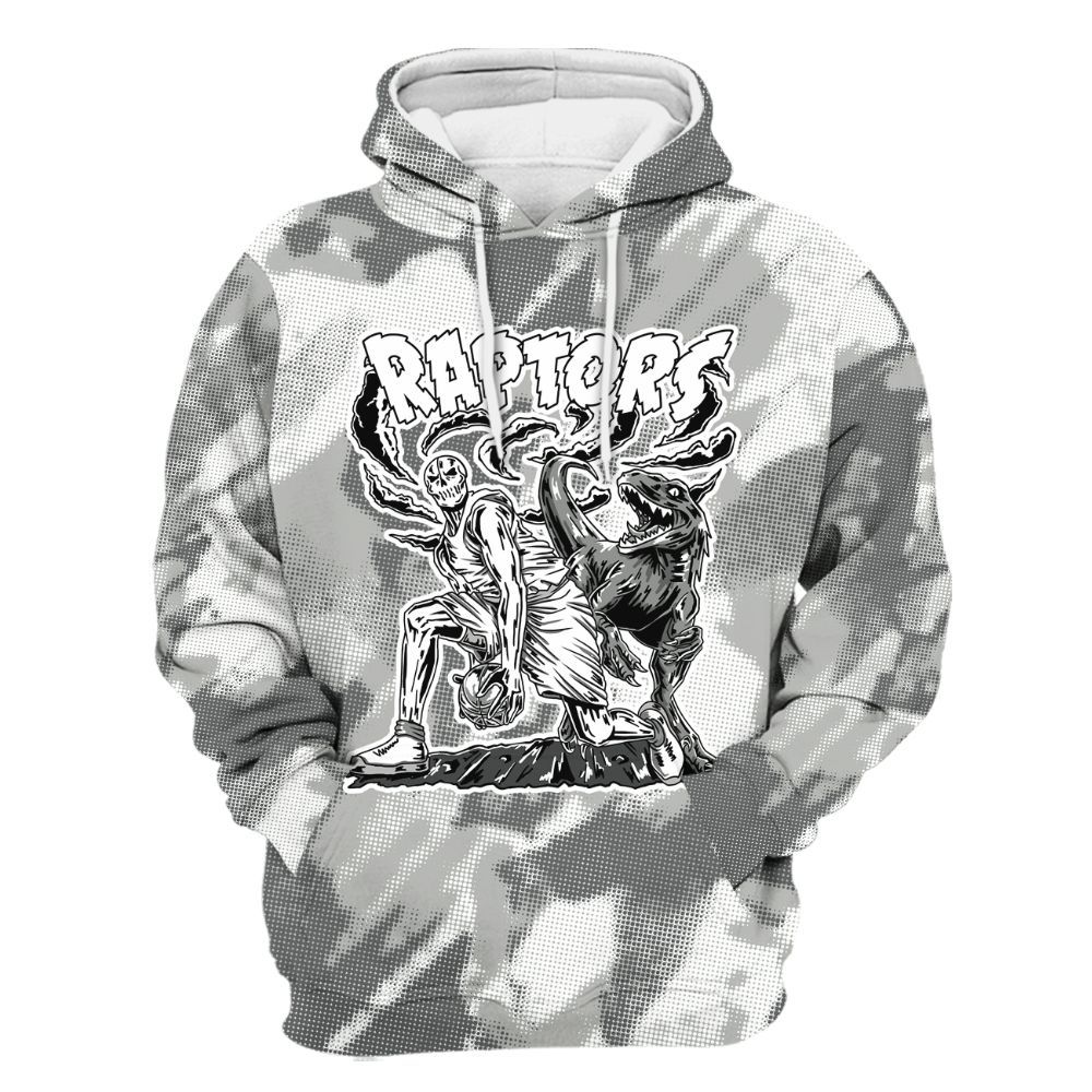 Hoodie To Match Retro Wet Cement 4s - Raptors Skeleton Abstract Halftone All Over Print