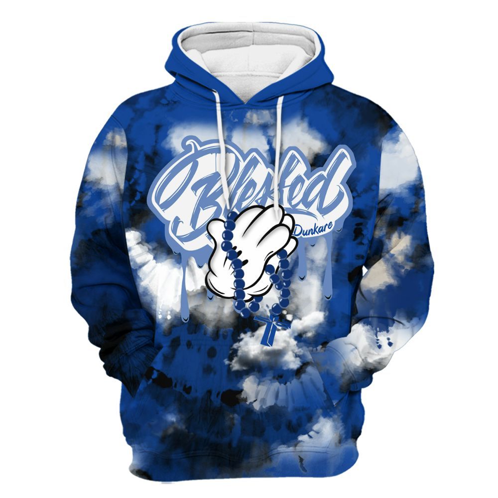 Hoodie To Match Low Game Royal 1s - God Blessed Tie Dye All Over Print