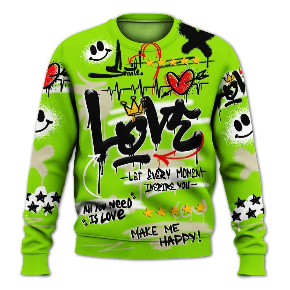 Sweatshirt To Match Electric Green 6s - Happy Love Beats Graffiti Streetwear All Over Print