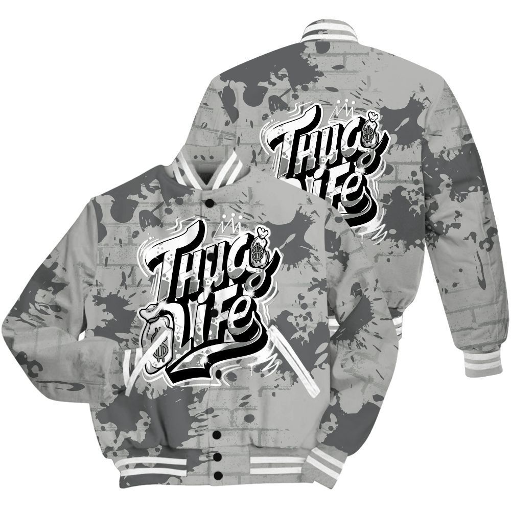 Varsity Jacket To Match Retro Wet Cement 4s Shirt - Free Thug Living Graphic Brick Art All Over Print