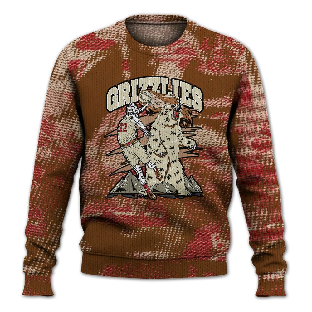 Knitted Sweater To Match Archaeo Brown 5s - Grizzly Bear Skeleton Brown Sugar