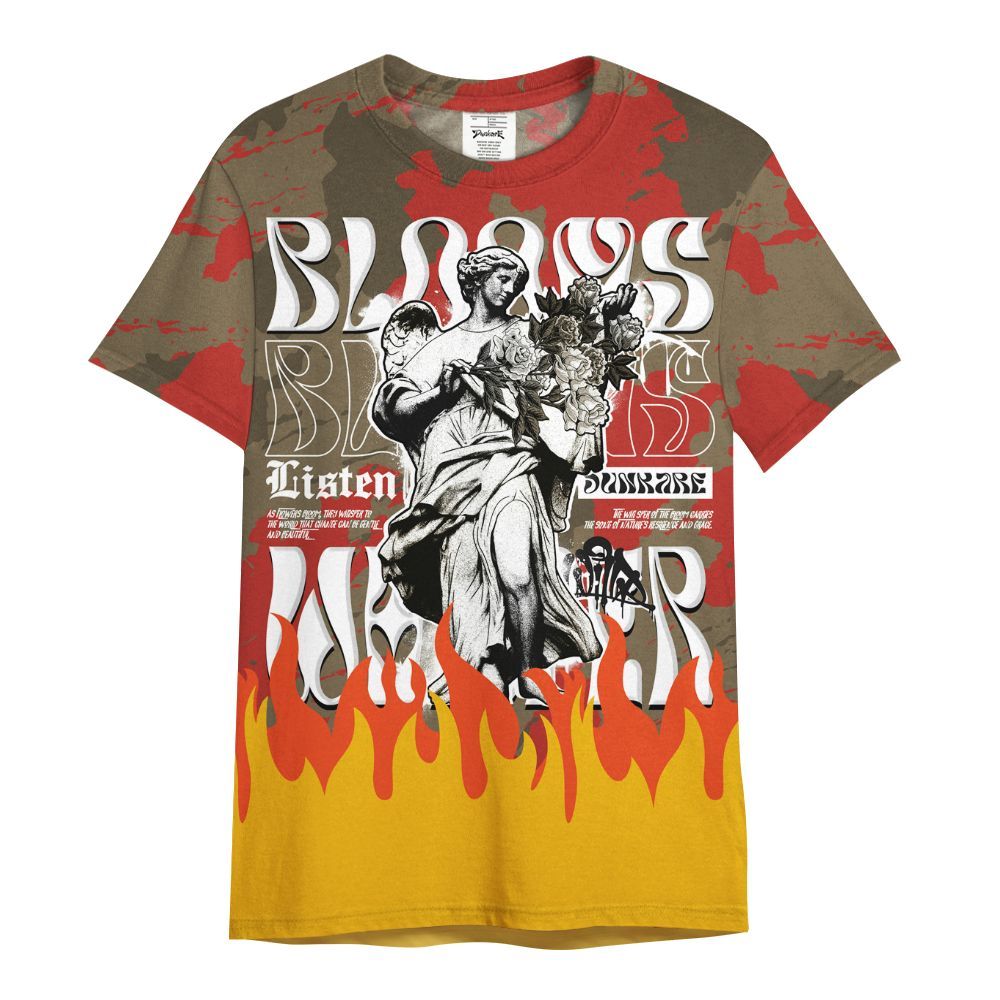 Shirt To Match Olive 9s - Blooms Whisper Retro All Over Print